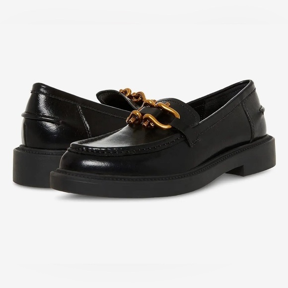 STEVE MADDEN Shoes $100 Karmine Women Flats Oxfords Black Leather Size 7.5M NWT - Picture 2 of 12